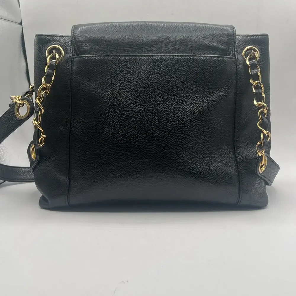 Vintage Chanel Black Caviar Leather Bag with Gold-Tone Hardware AS IS USED RARE
